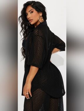 NWT Fashion Nova Black Crochet Swim Cover-Up Set